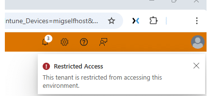 restricted access. this tenant is restrcited from accessing this environment